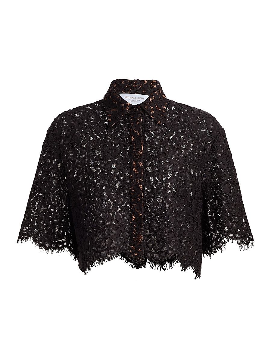 Women's Crop Lace-Trim Shirt - Black - Size 12