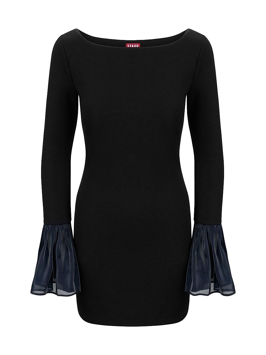 Women's Hawthorne Chiffon Bell-Sleeve Minidress - Black Navy - Size Medium