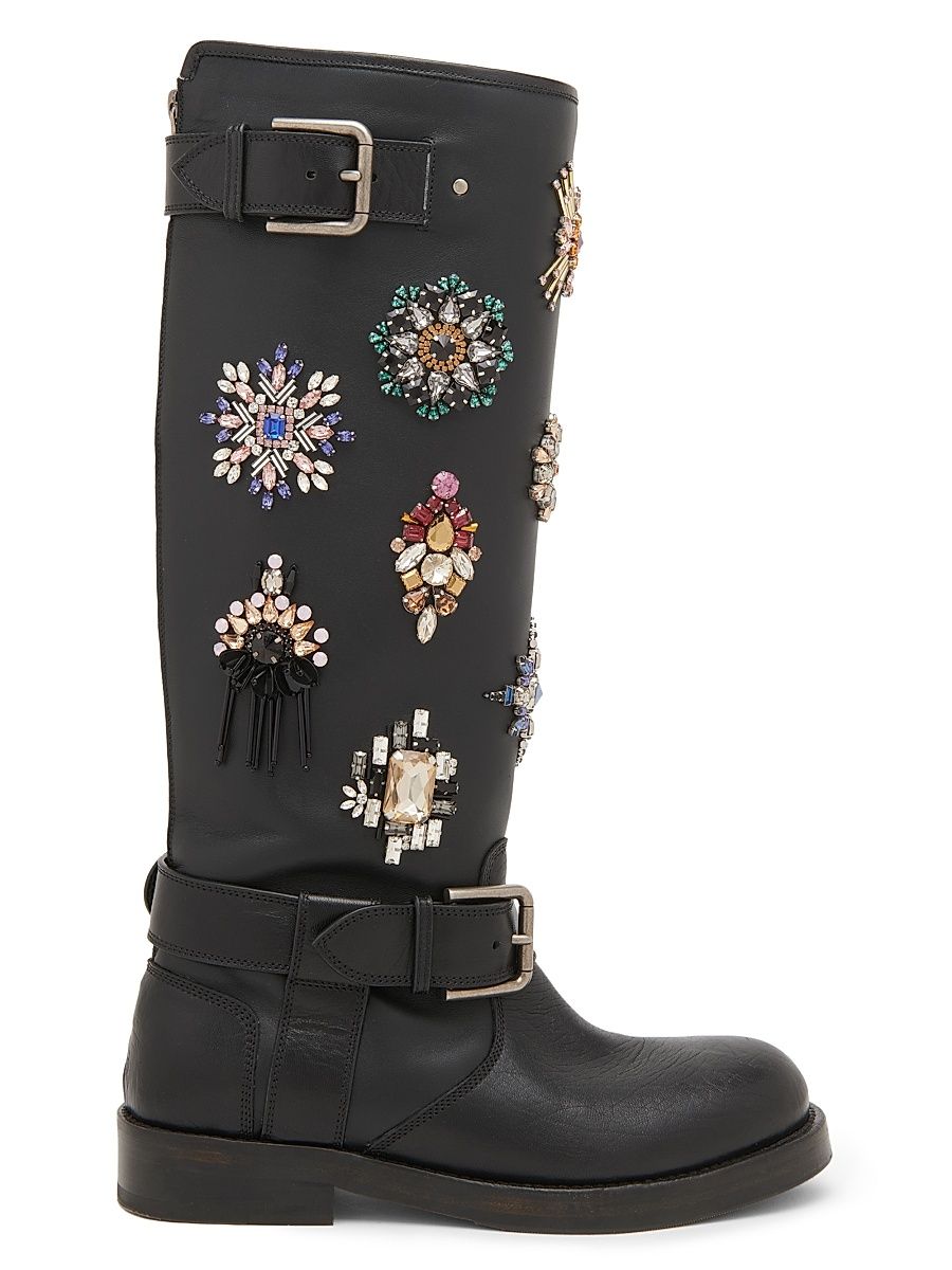 Women's Embellished Knee-High Boots - Nero - Size 9