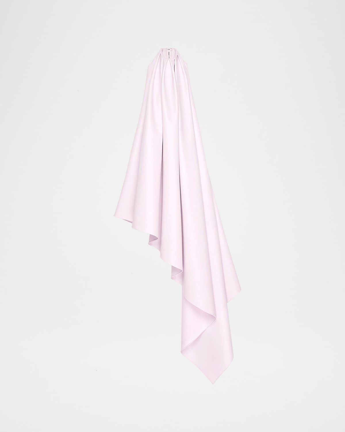 Asymmetric Draped Leather Halter Midi Dress