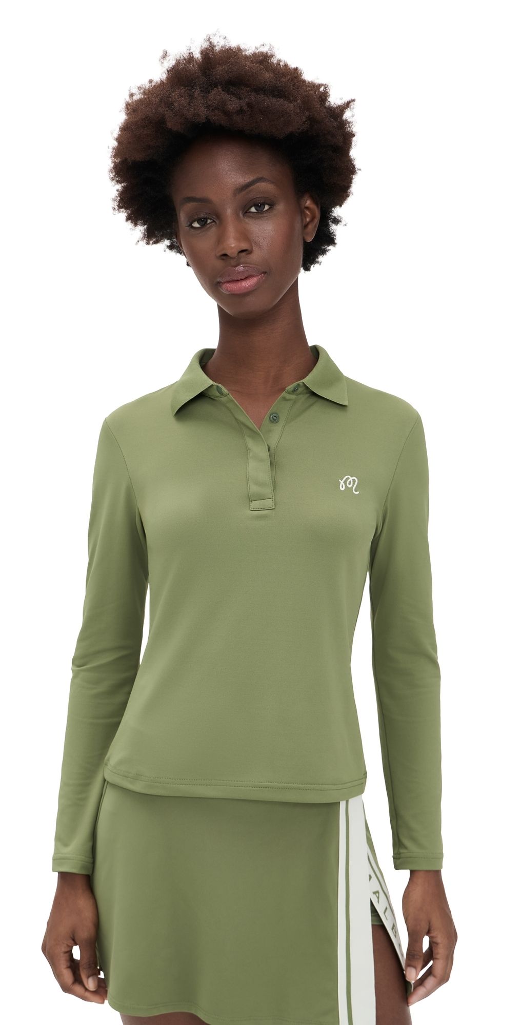 Malbon Venus Long Sleeve Polo Olivine XXS