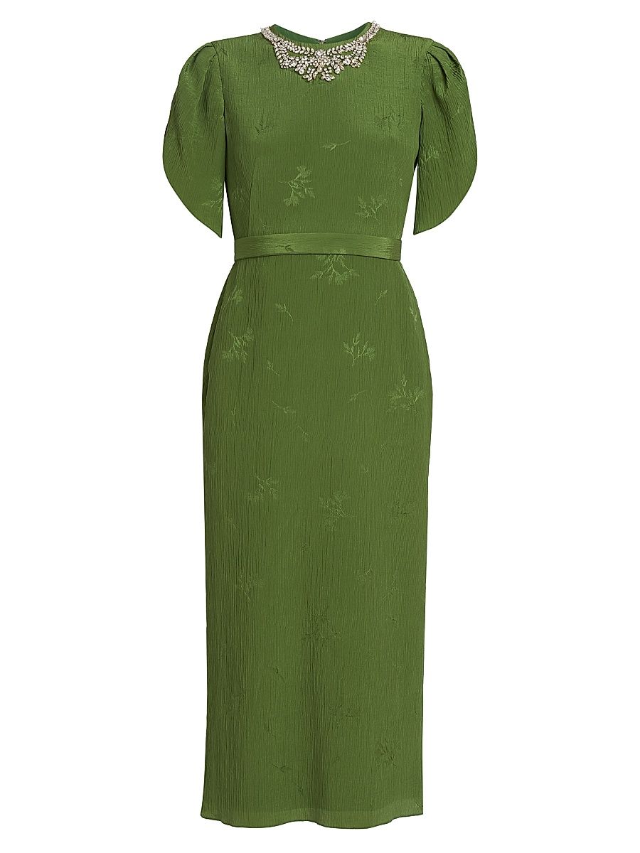Women's Jacquard Embellished Neck Cocktail Dress - Leaf Green - Size 10