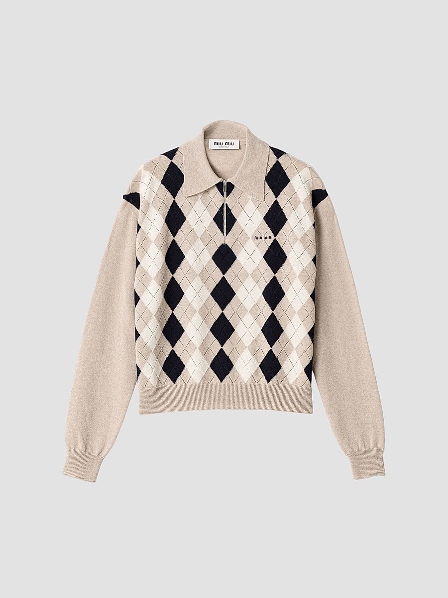 Women's Cashmere Polo Sweater - Beige Multi - Size 6