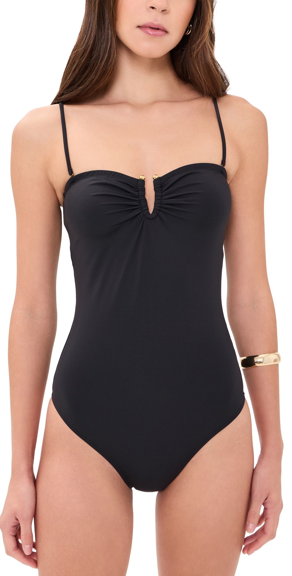 Nili Lotan Ruched U-Ring One Piece Black S