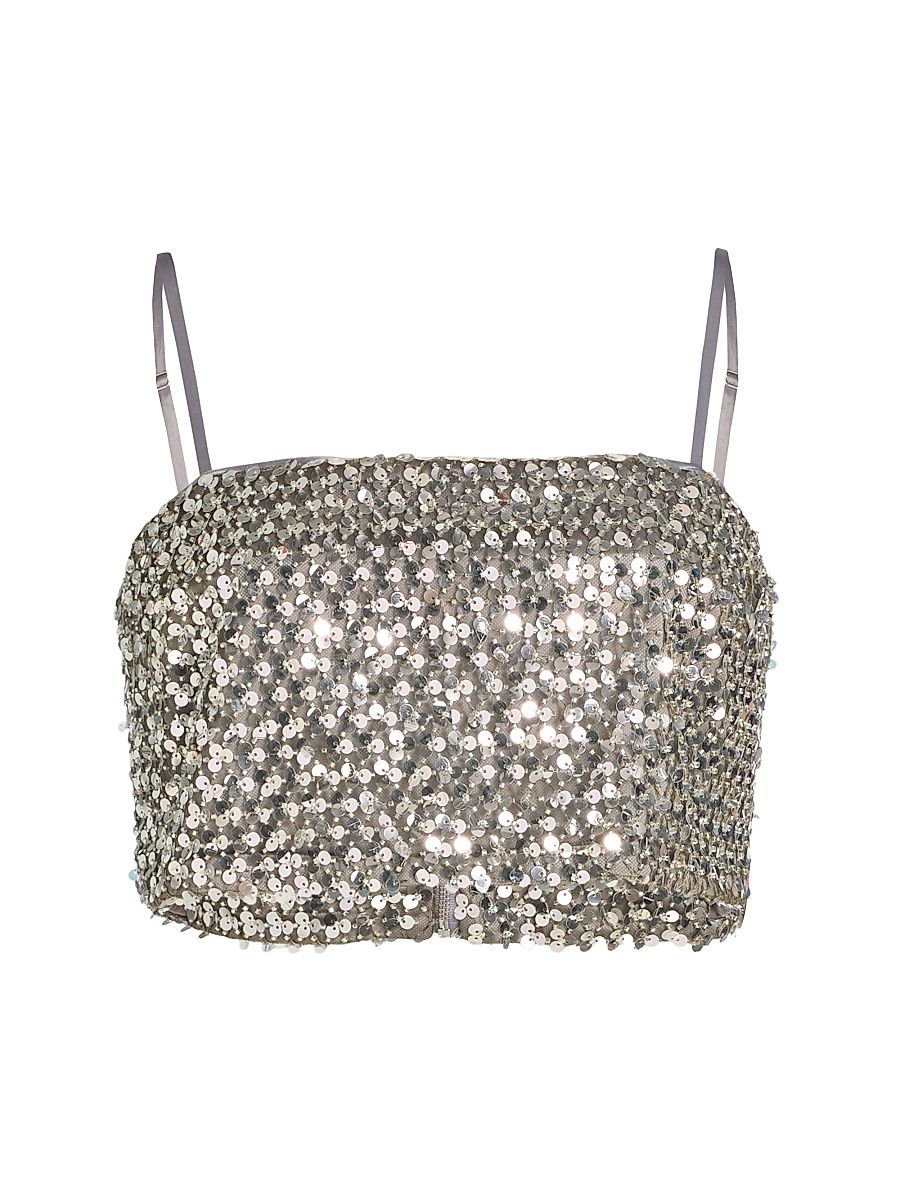 Women's Cassandra Sequined Crop Top - Platinum Sequin - Size 16