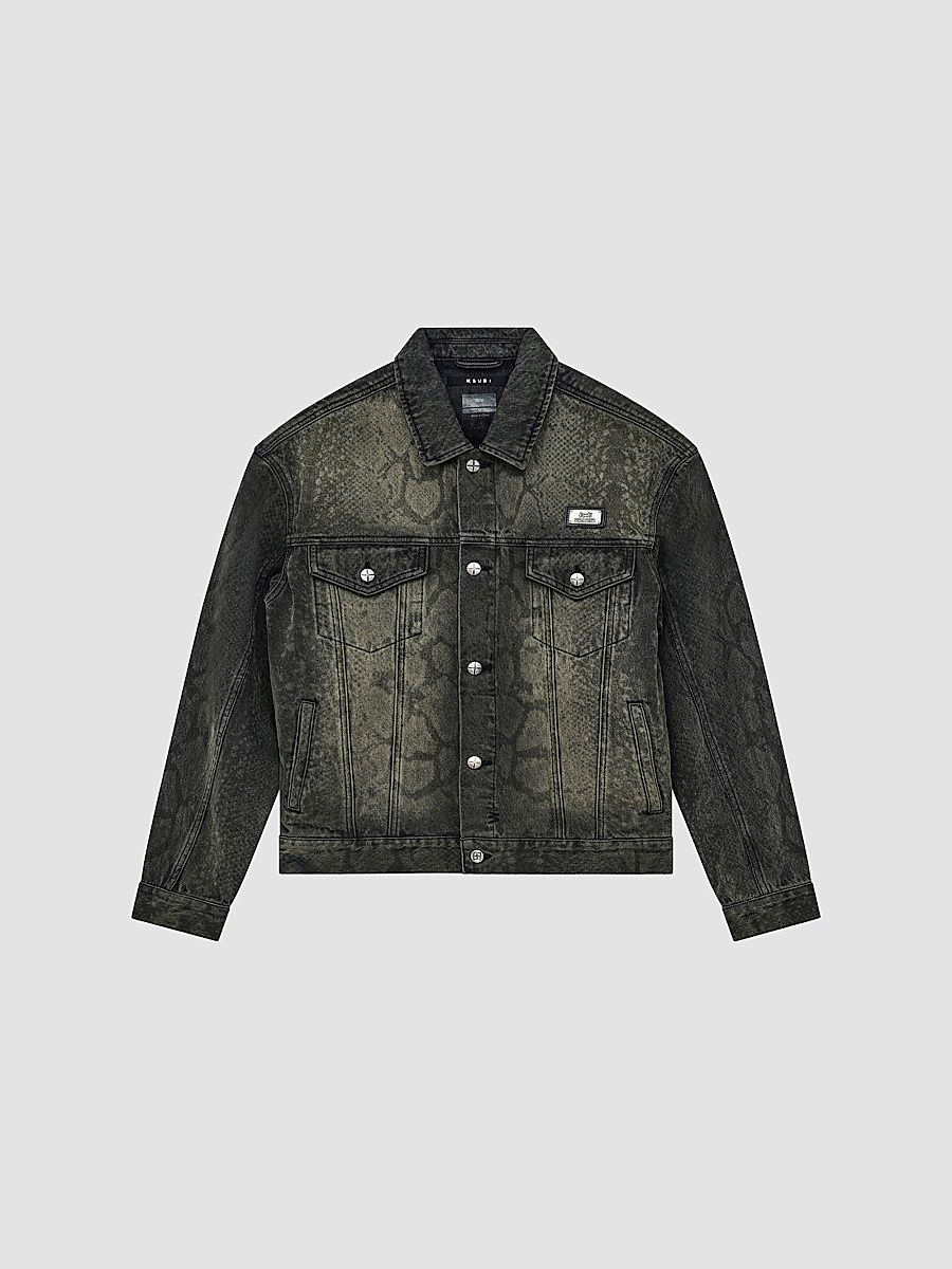 Ksubi Men's Serpent Flocked Denim Trucker Jacket - Black - Size XXL
