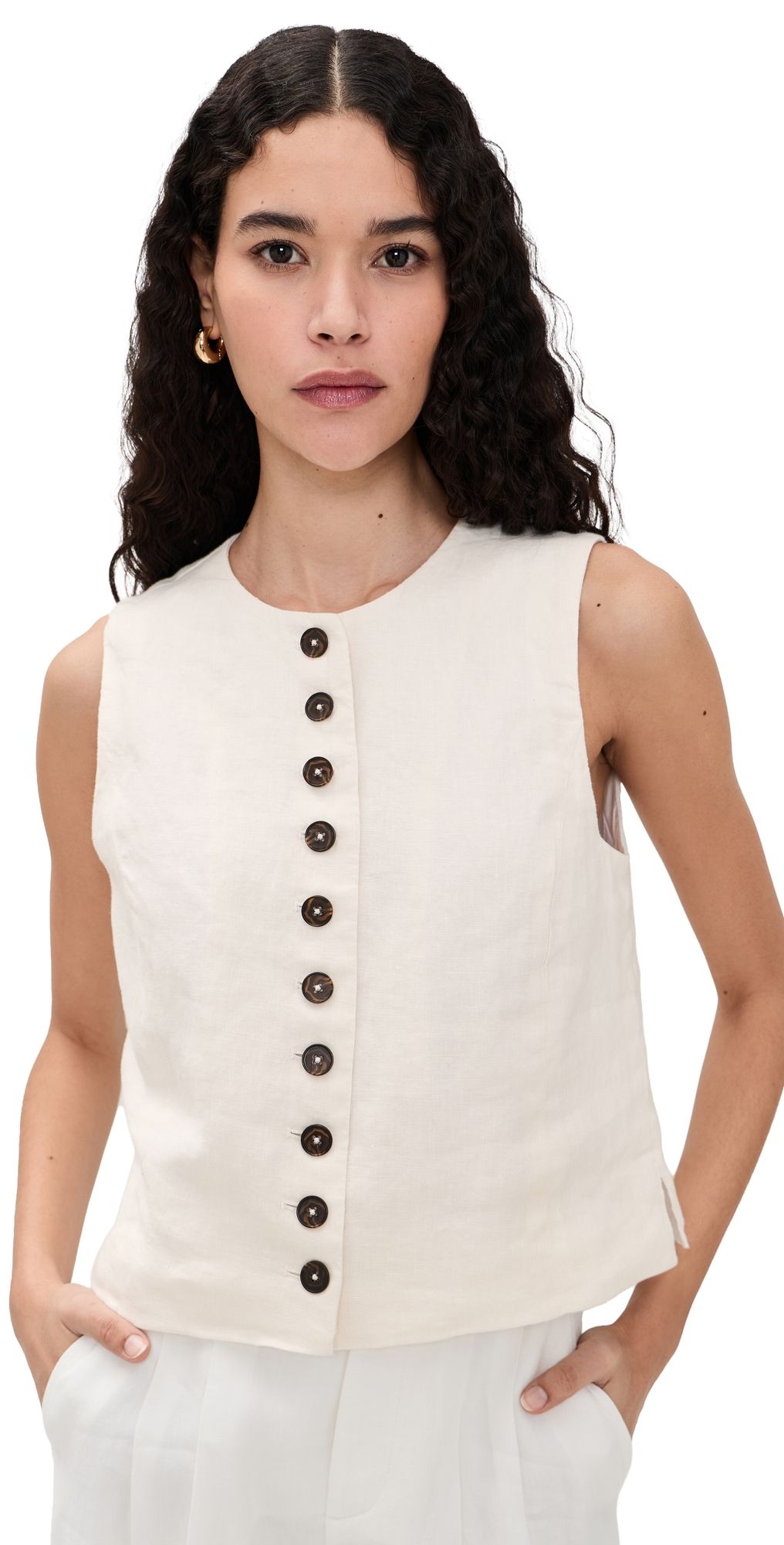 Madewell Button Front Shell Top Ivory Linen 2