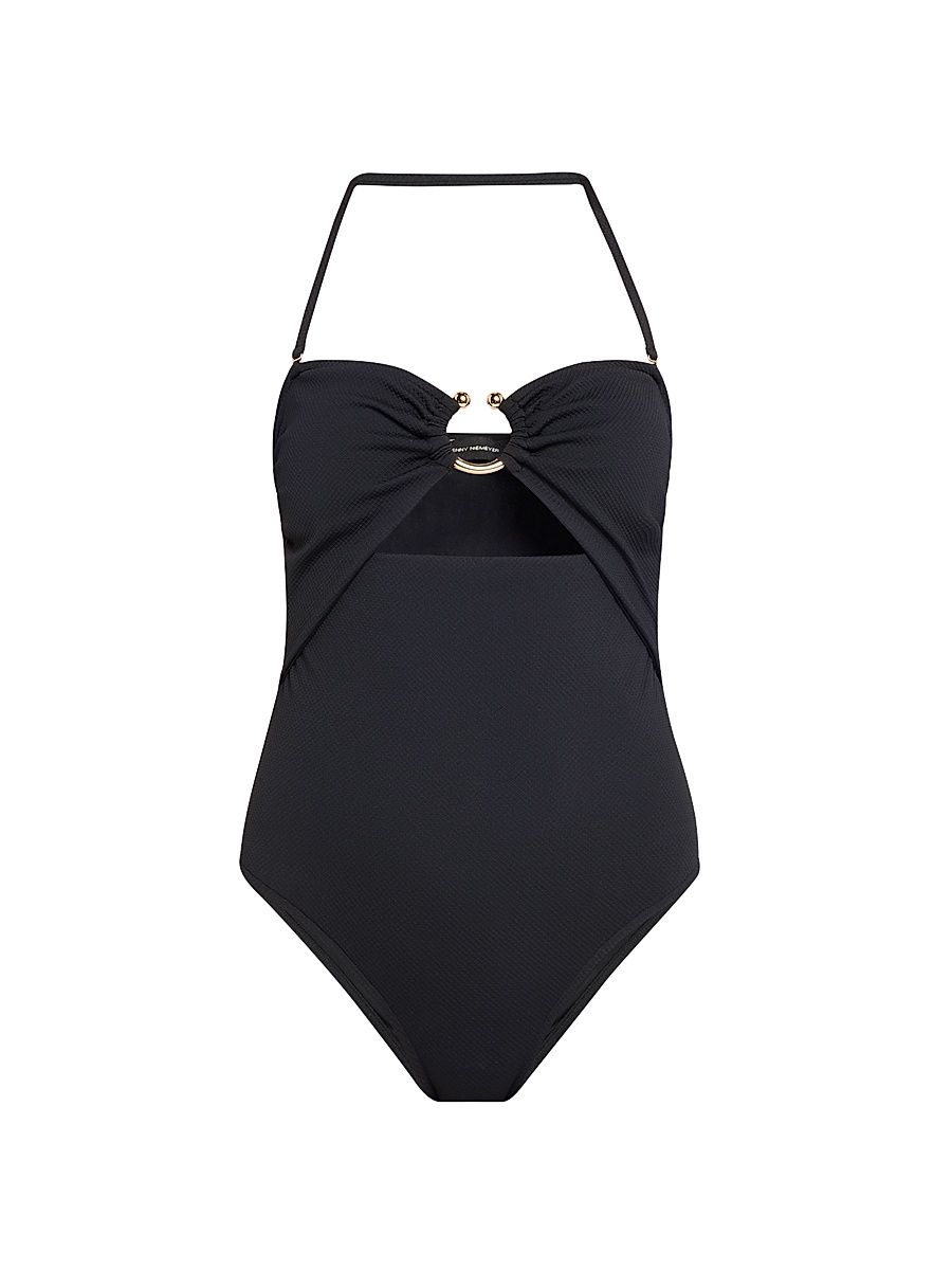 Women's Ring Detail Bandeau One-Piece Swimsuit - Black - Size XL