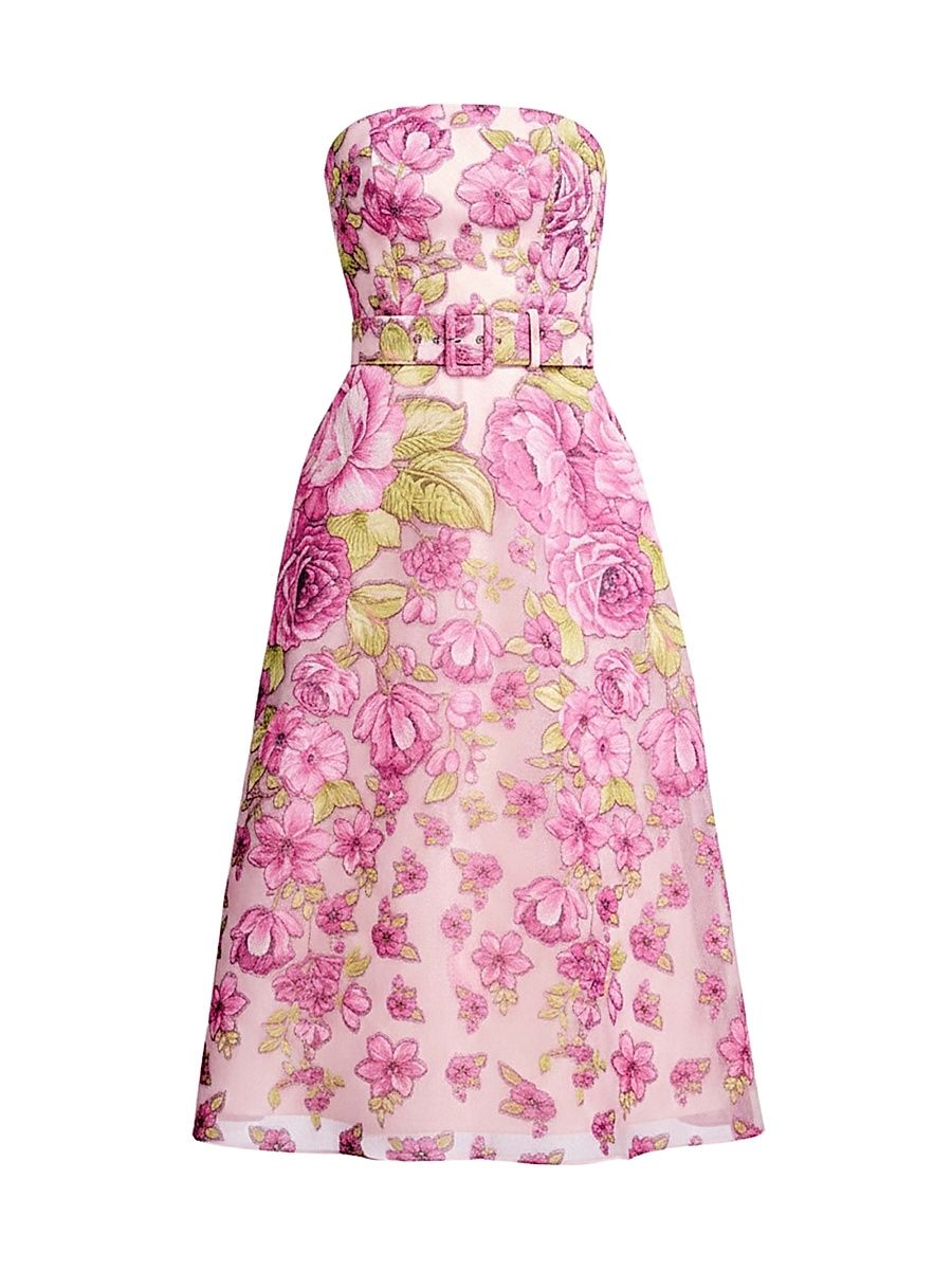 Women's Allegra Jacquard Strapless Midi-Dress - Pink Blossom Multi - Size XL