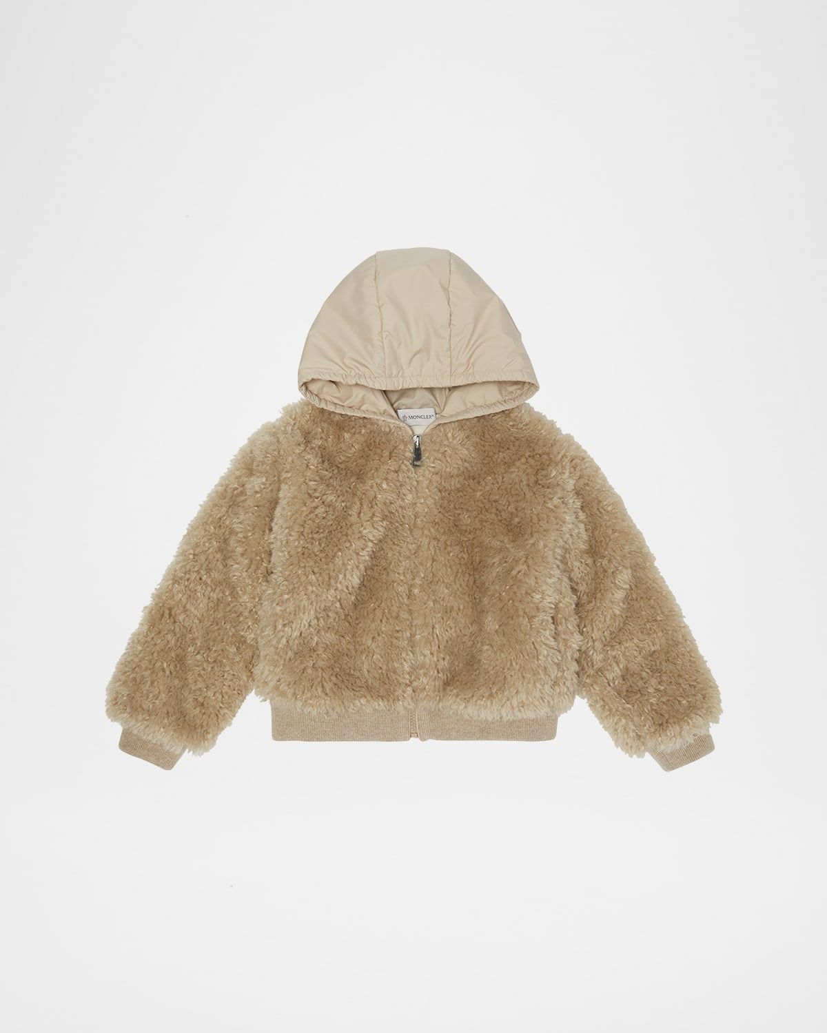 Girl & apos;s Teddy Zip-Front Cardigan with Nylon Hood