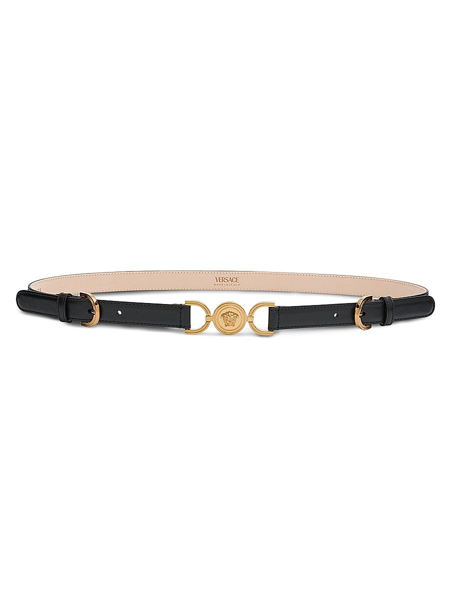 Women's Medusa Leather Belt - Black Gold - Size Large