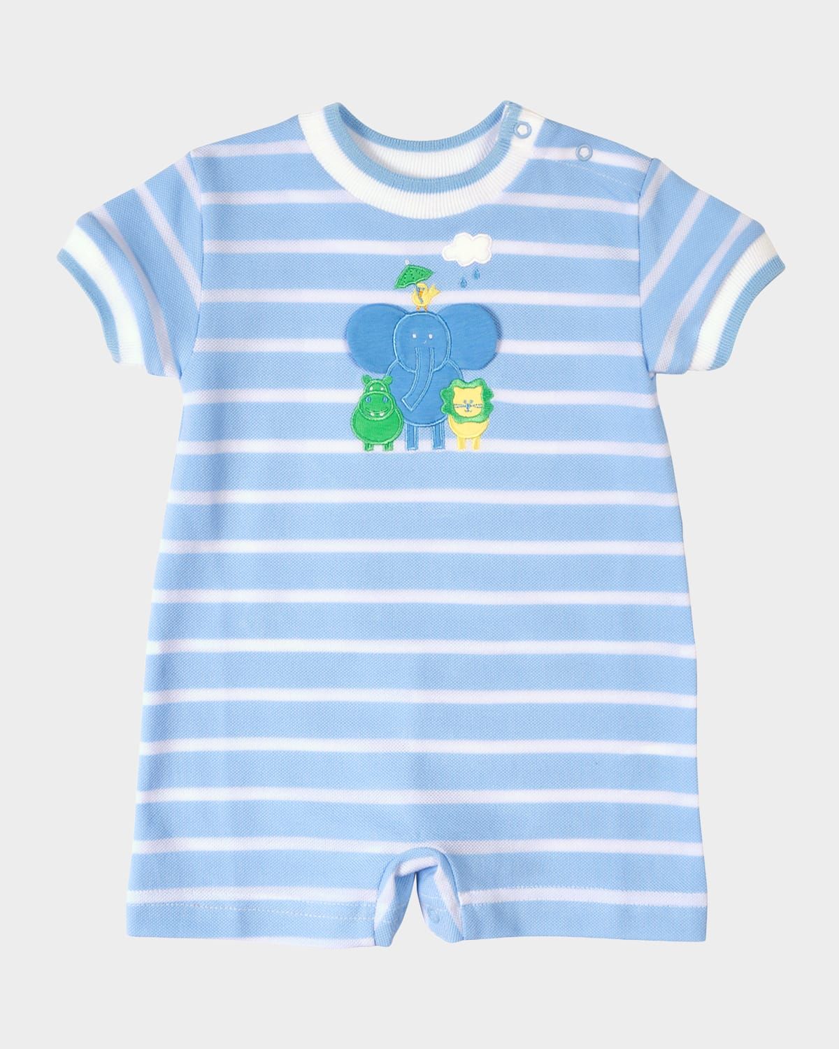Boy & apos;s Elephant & Friends Stripe Knit Shortall, Size 3M-24M
