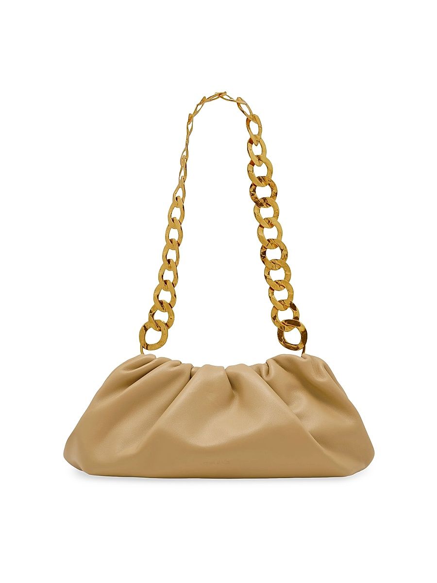 Women's Dulce Gathered Leather Shoulder Bag - Sand