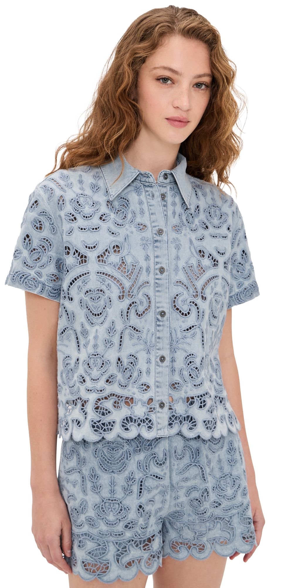 ALICE + OLIVIA Lane Denim Button Down Shirt SIERRA LIGHT BLUE S