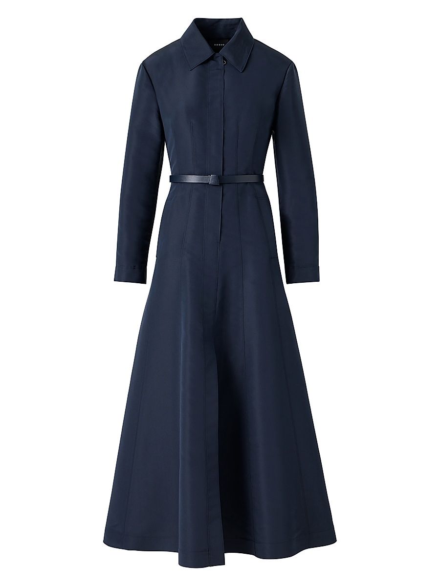 Women's Ottoman Silk Belted Shirtdress - Navy - Size 10