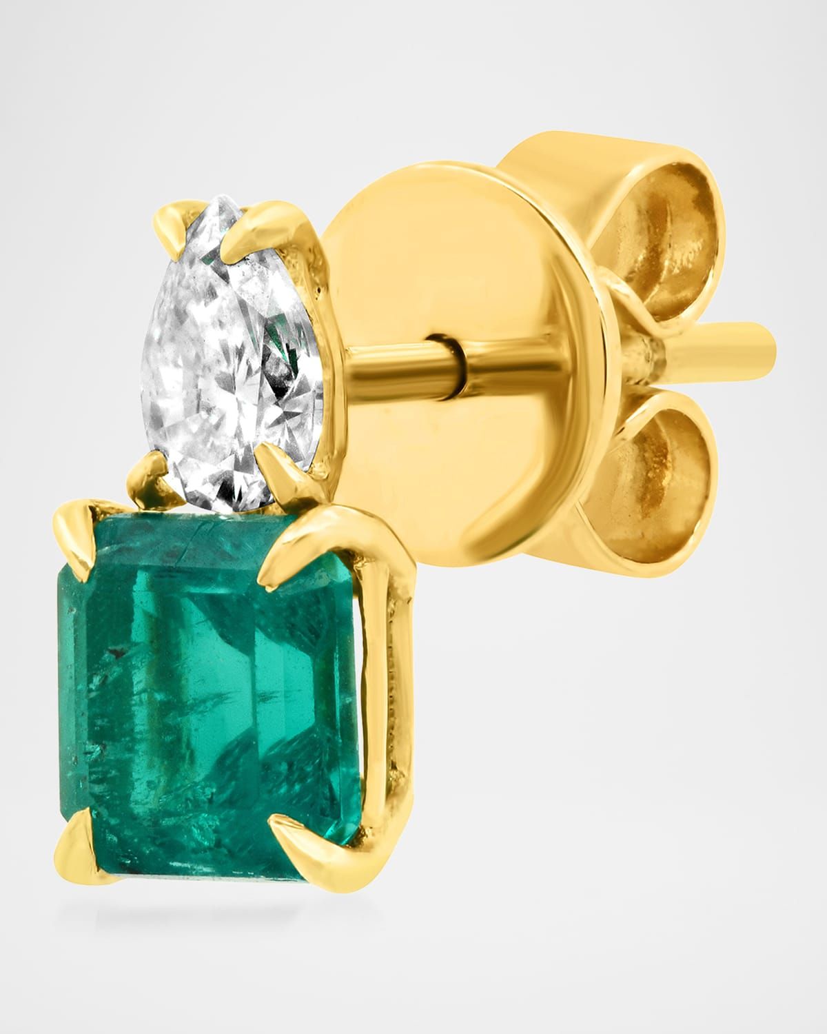 18K Yellow Gold Pear-Cut Diamond and Emerald Stud Earrings