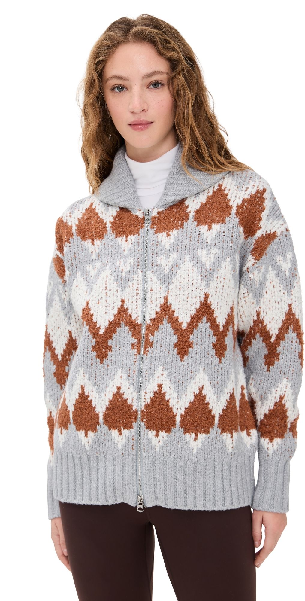 Varley Brockley Jacquard Knit Jacket Grey Melange XS