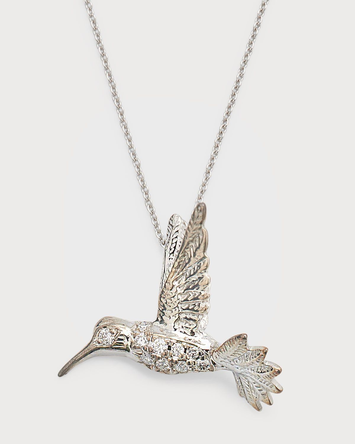 18K White Gold Diamond Hummingbird Necklace