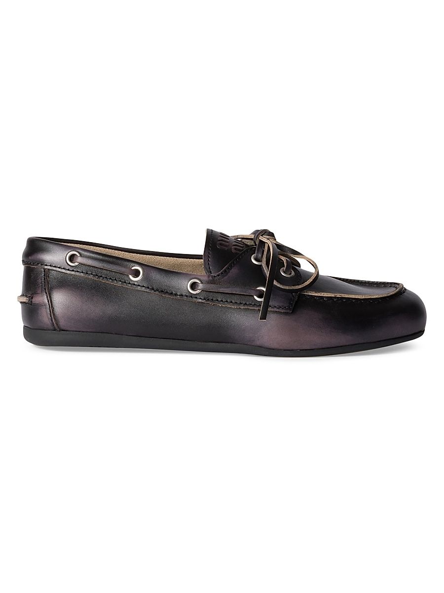 Women's Unlined Bleached Leather Boat Shoes - Black - Size 7