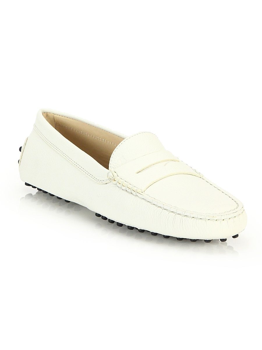 Women's Gommini Leather Driving Loafers - White - Size 11