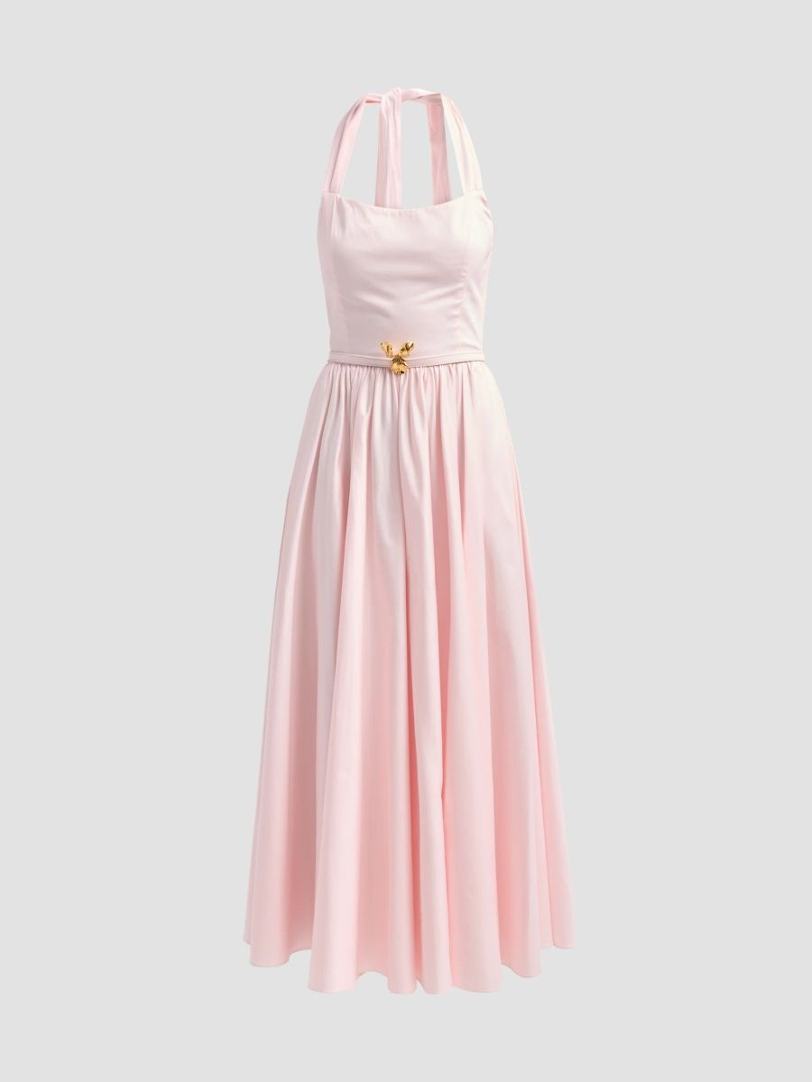 Oscar de la Renta Women's Brooch-Detail Poplin Halter Day Dress - Soft Blossom - Size 16