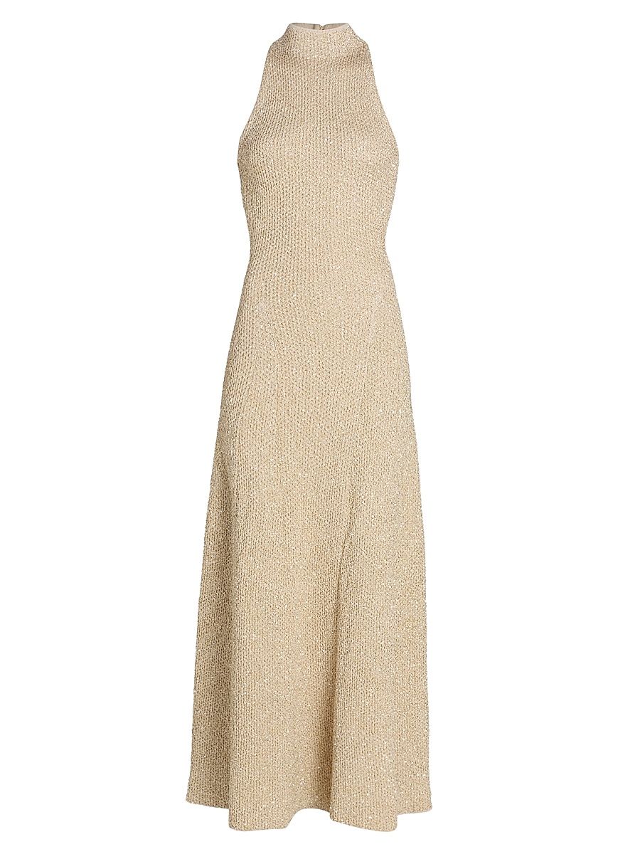 Women's Alania Sequined Knit Maxi Dress - Champagne - Size Large
