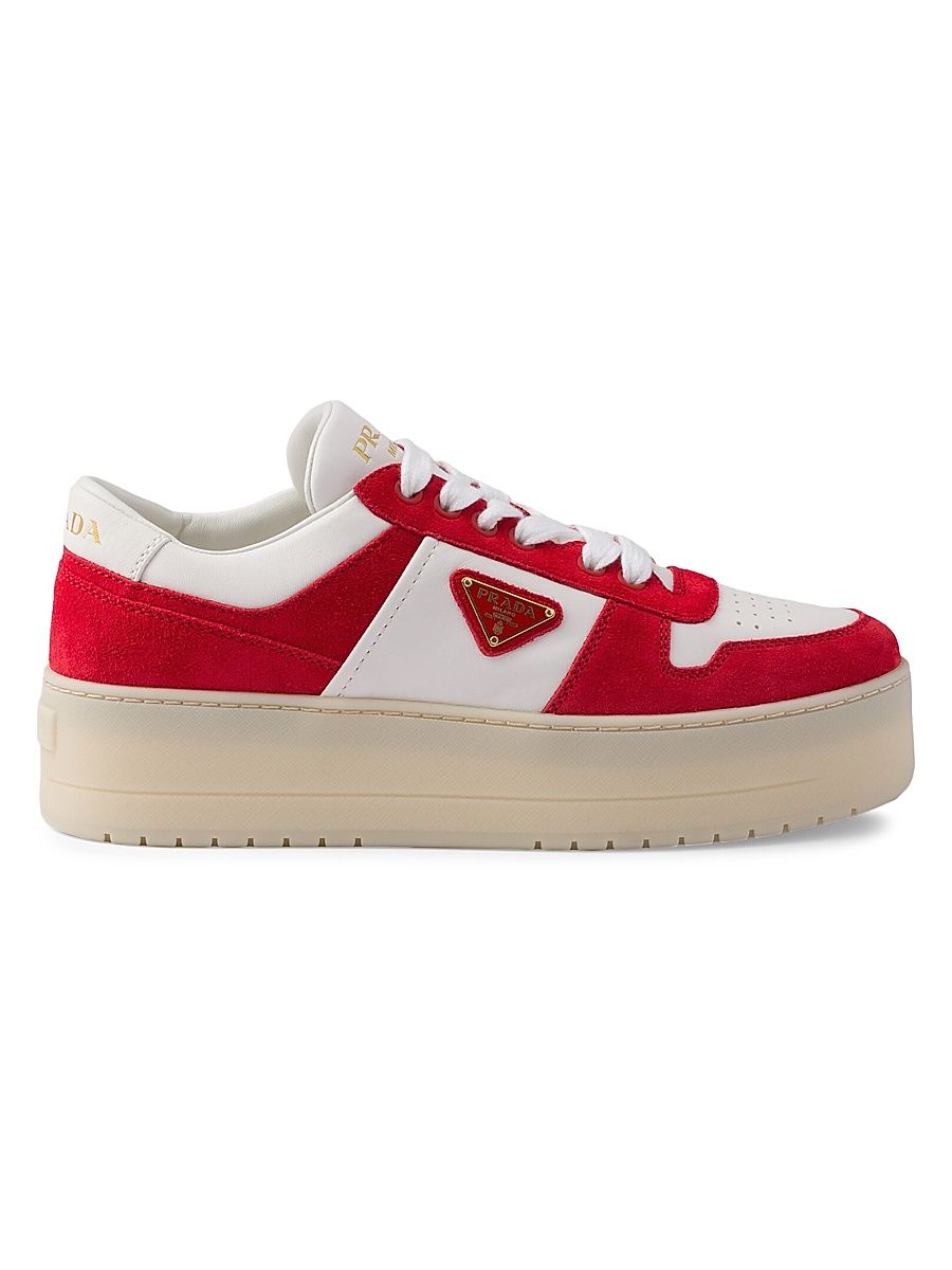 Women's Downtown Bold Nappa Leather and Suede Sneakers - Red White - Size 11