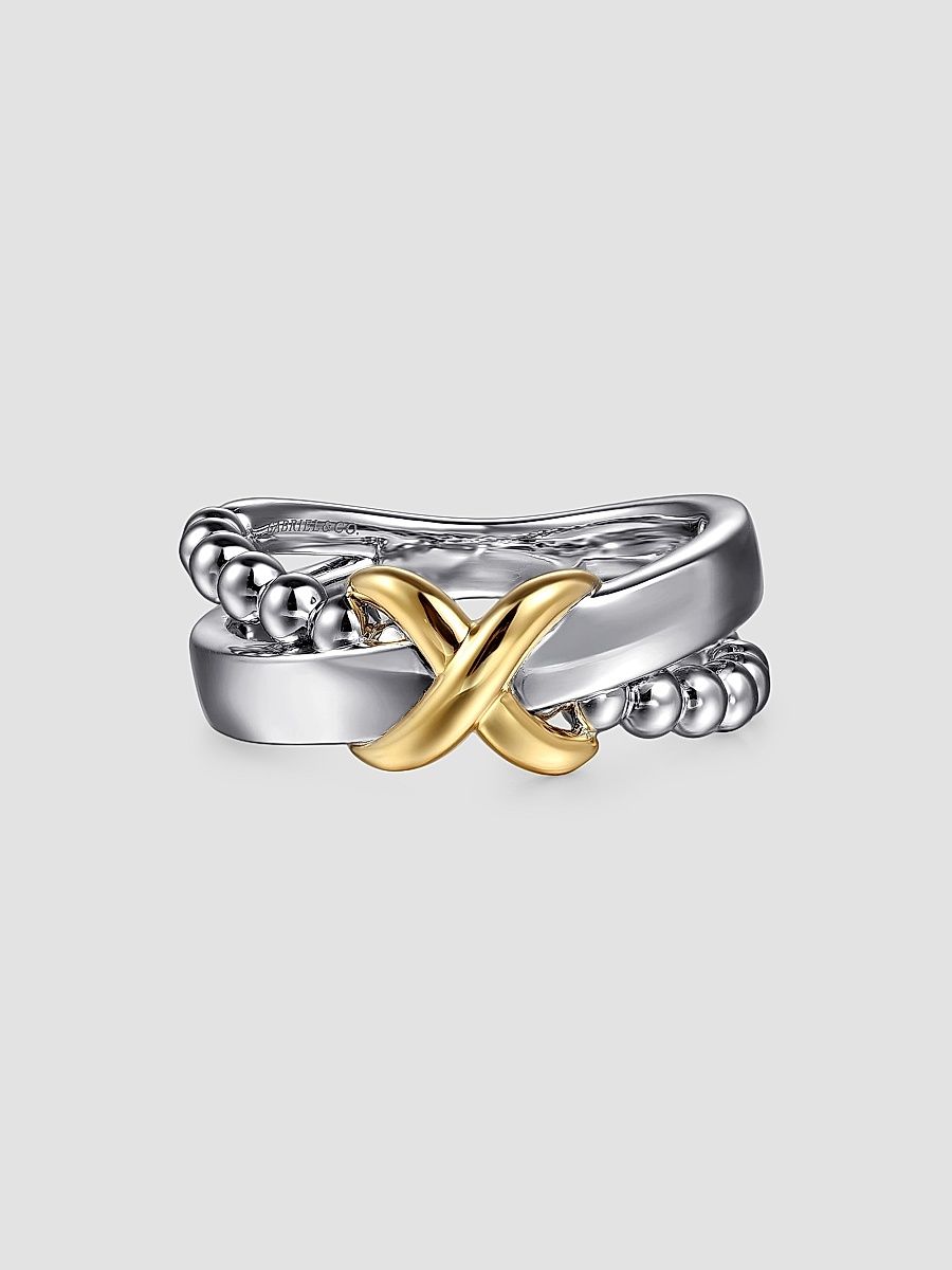 Gabriel & Co Women's Bujukan 14K White & Yellow Gold Wide Crisscross Ring - Sterling Silver - Size 6.5