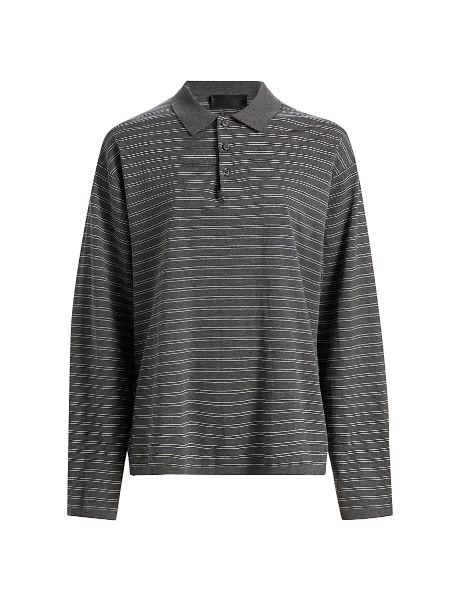 Women's Foley Striped Cotton Polo Shirt - Charcoal Ivory Stripe - Size XL