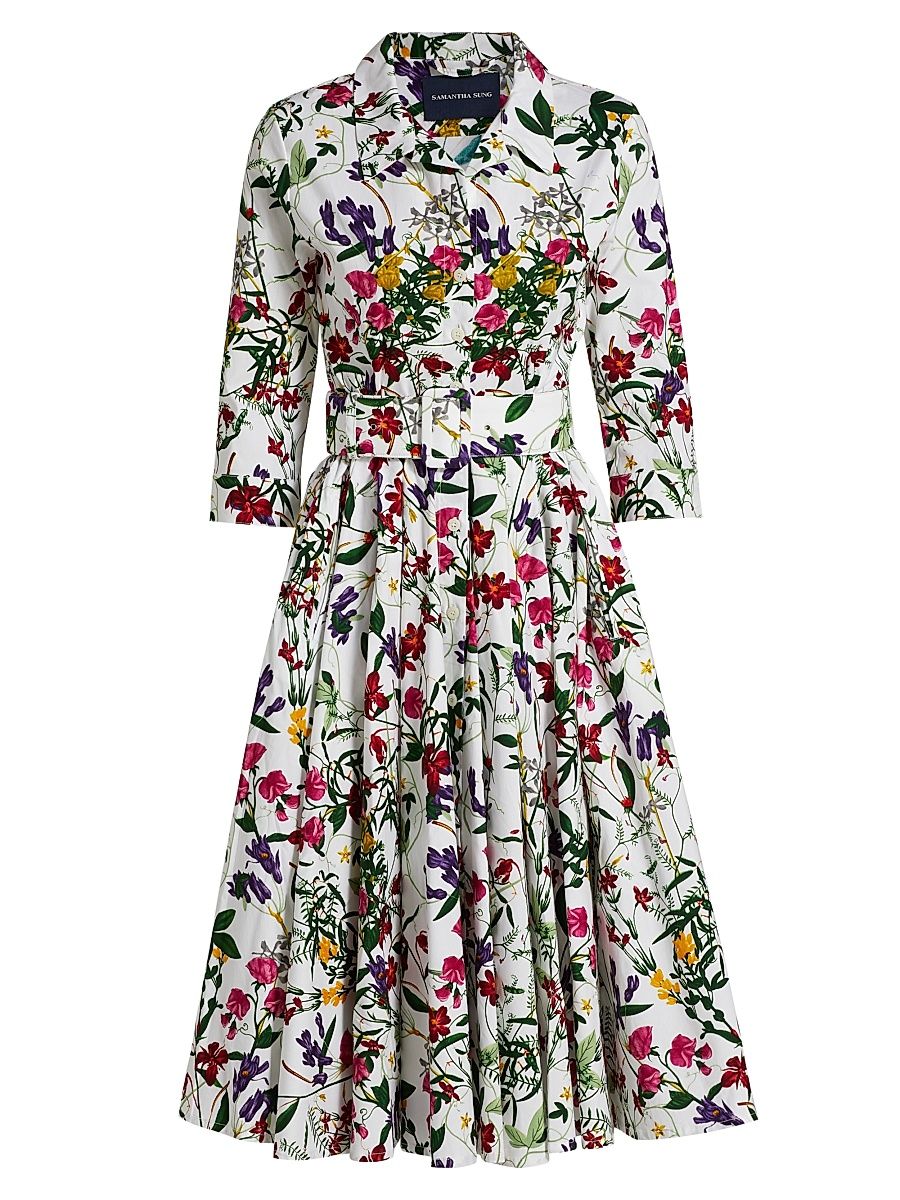 Women's Laurent Printed Cotton Voile Shirtdress - Fairy Tail Flower White - Size 10