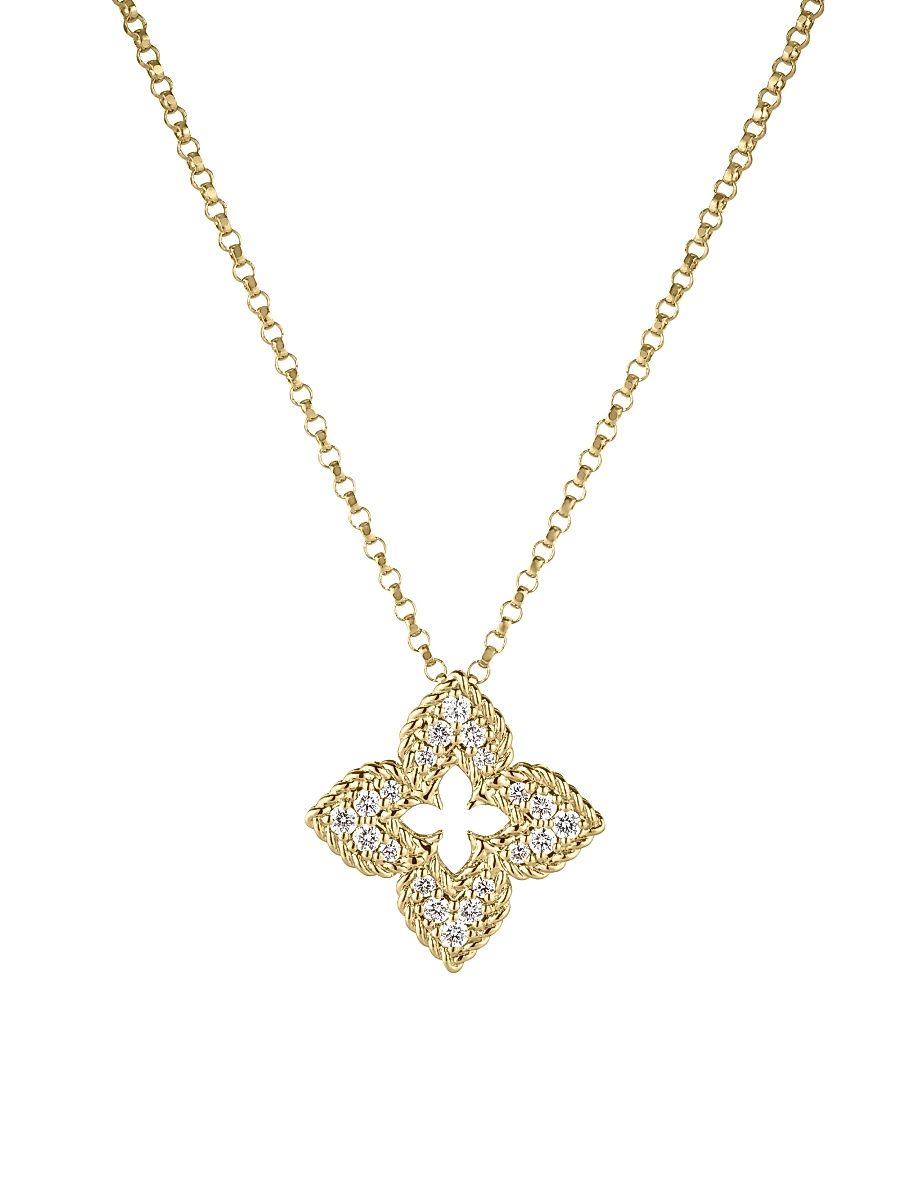 Women's Venetian Princess 18K Yellow Gold & 0.15 TCW Small Flower Pendant Necklace - Yellow Gold