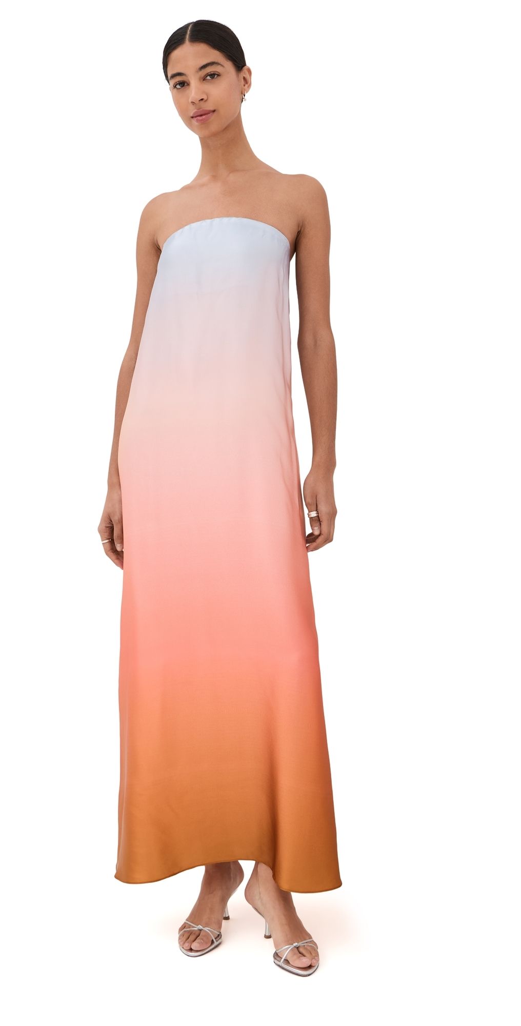 Sablyn Arden Strapless Silk Ombre Maxi Dress Melon XS