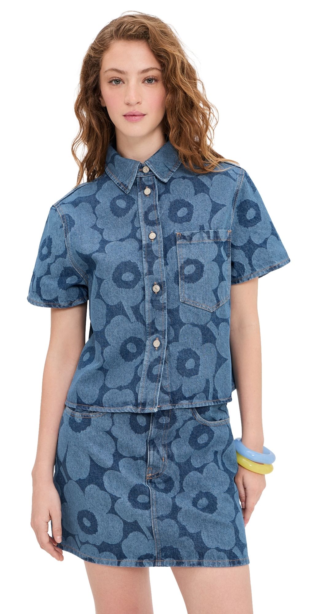 Marimekko Maridenim Kuvata Unikko Shirt Mid Indigo 46