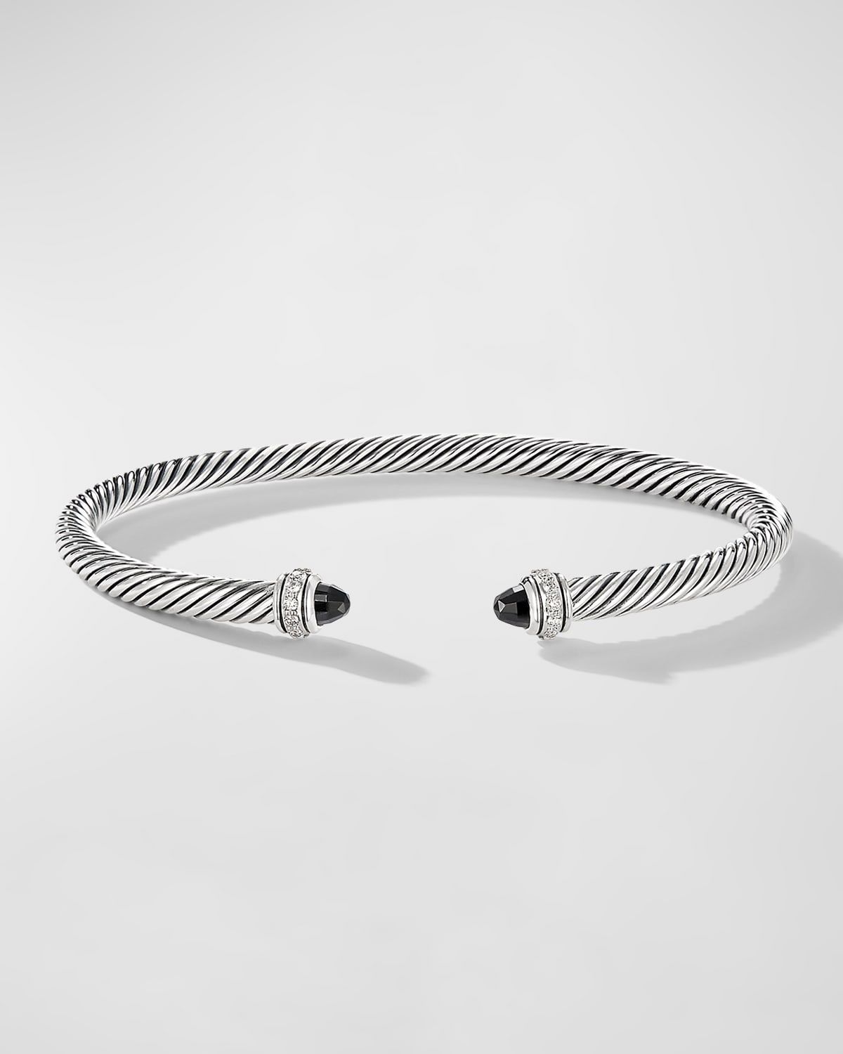 Cable Bracelet with Gemstone and Diamonds in Silver, 4mm