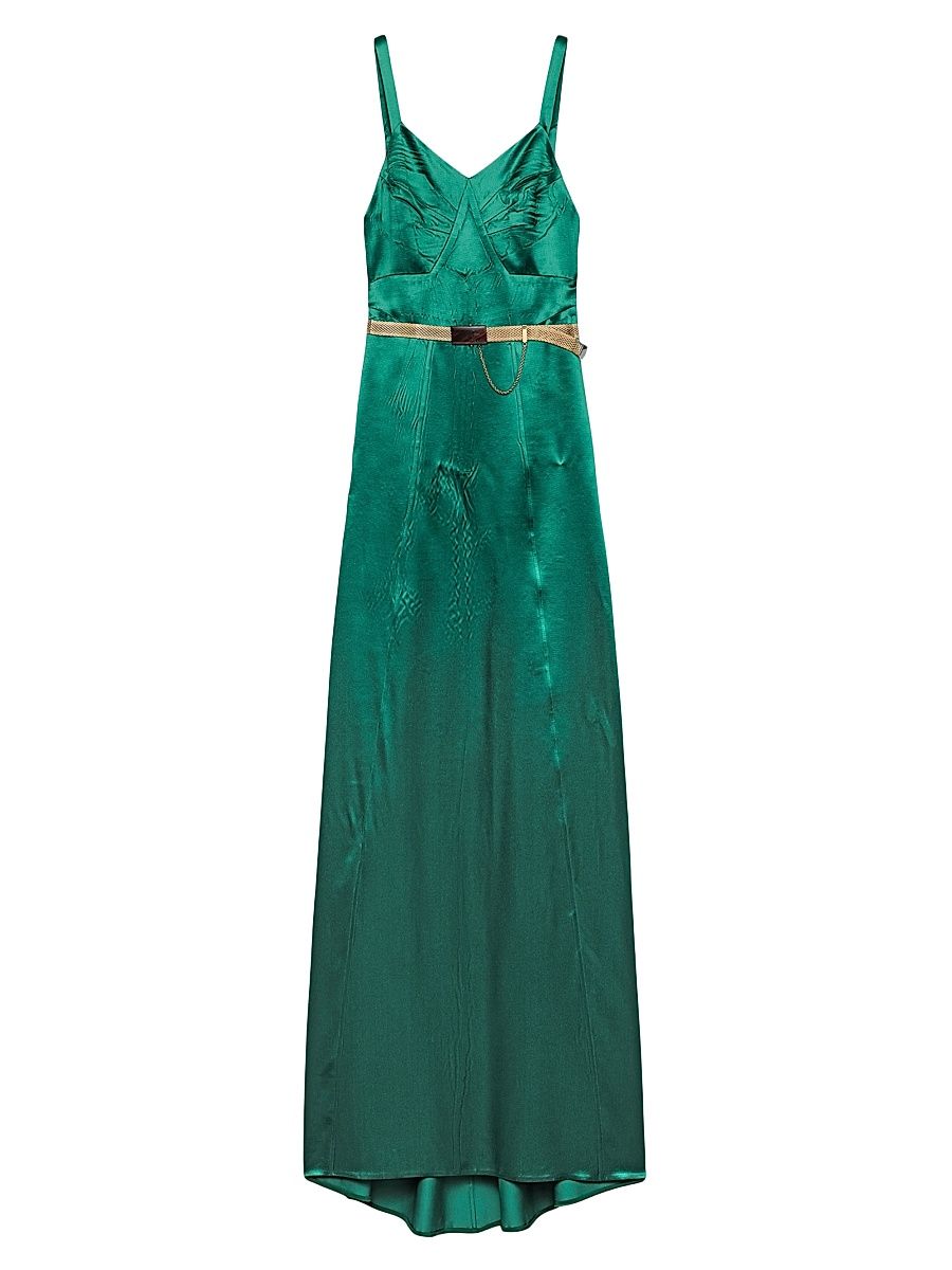 Women's Long Satin Dress - Green - Size 6