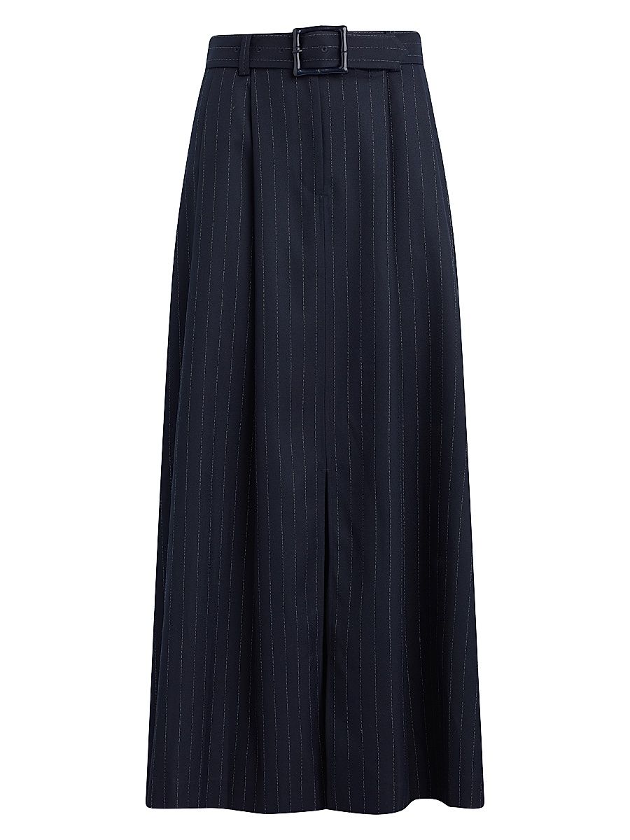 Women's The Gabby Pinstriped Belted Maxi Skirt - Navy Pinstripe - Size 10