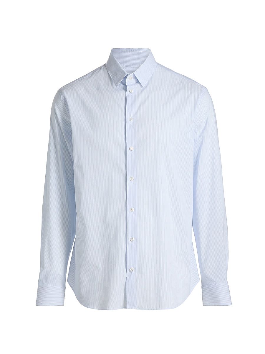 Men's Striped Stretch Cotton Button-Front Shirt - Lavender Lustre - Size 17