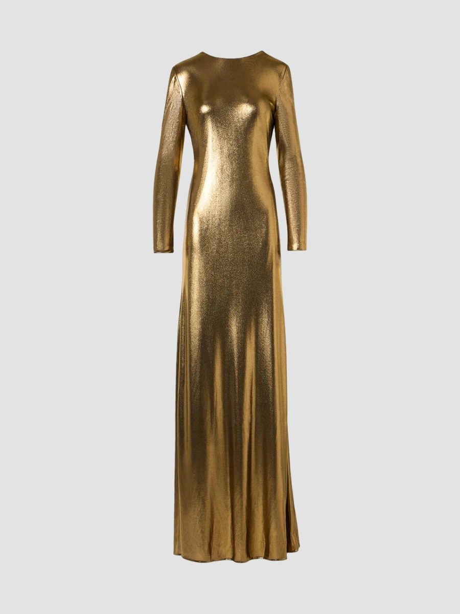 Akris Women's Metallic Lamé Jersey A-Line Gown - Gold - Size 12