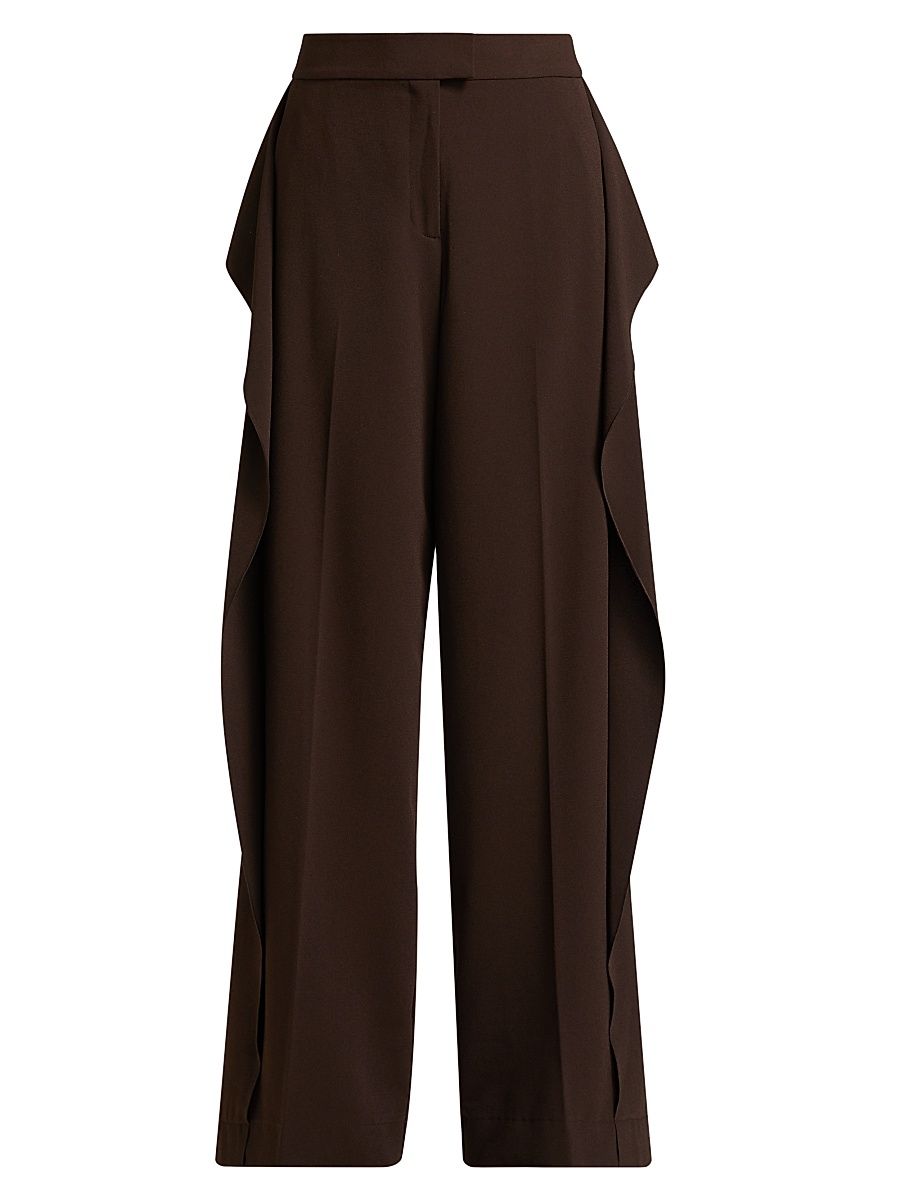 Women's Crêpe Ruffle-Side Mid-Rise Pants - Bark - Size 6