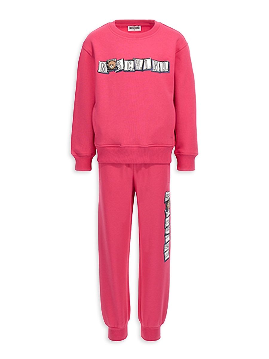 Little Girl's & Girl's Teddy Bear Block Sweatsuit - Raspberry Pink - Size 12