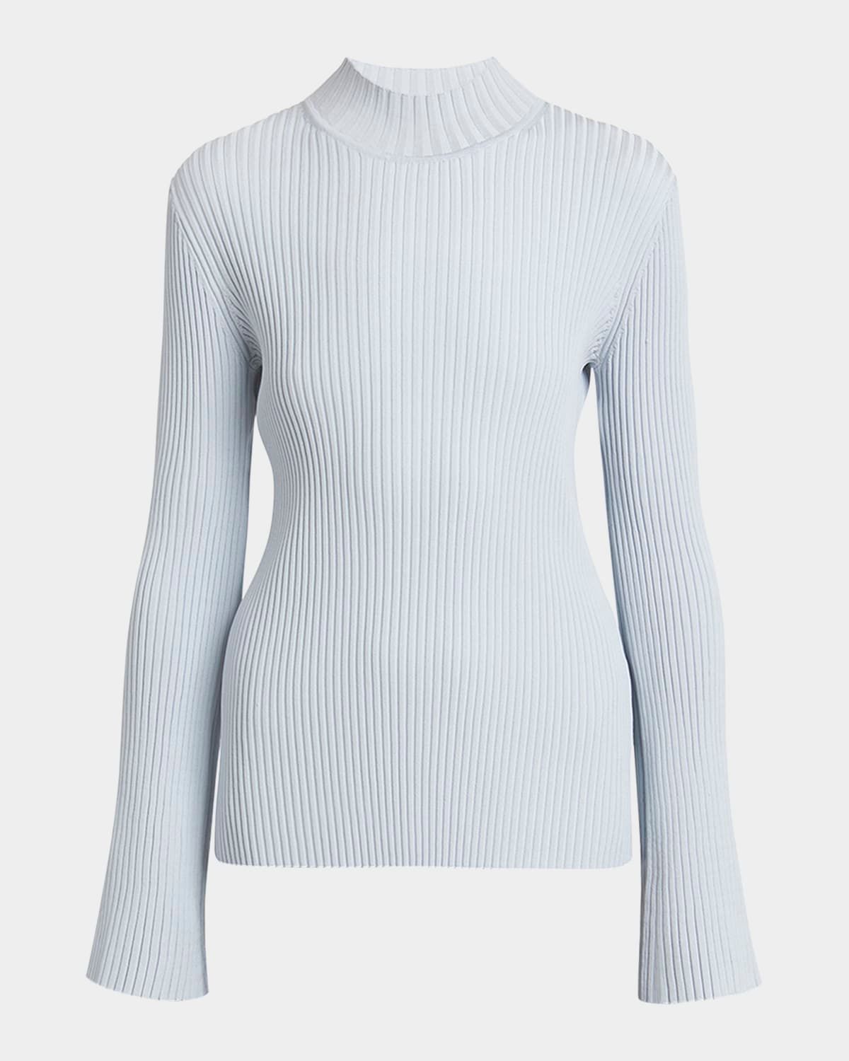 Abigail Turtleneck Flare-Sleeve Rib Sweater