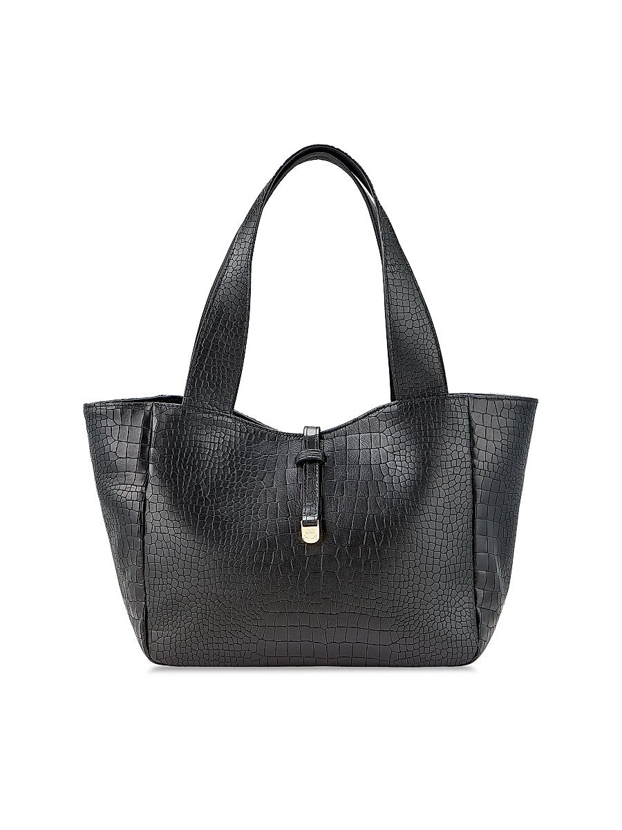 Women's Mercer Croc-Embossed Leather Tote Bag - Black Croc