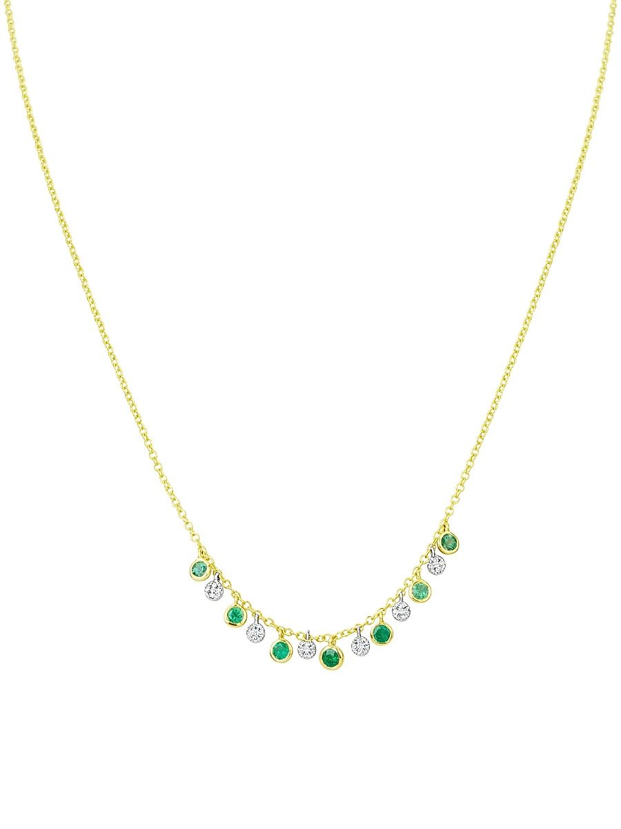 Women's 14K Yellow Gold, Emerald, & Diamond Charm Necklace - Yellow Gold