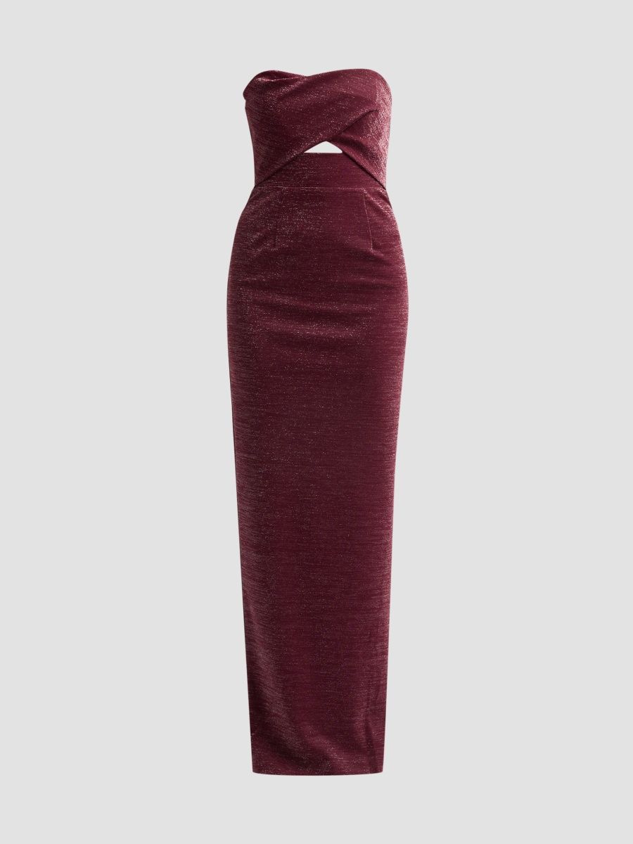Black Halo Women's Jada Draped Cut-Out Strapless Column Gown - Crimson Dazzle - Size 14