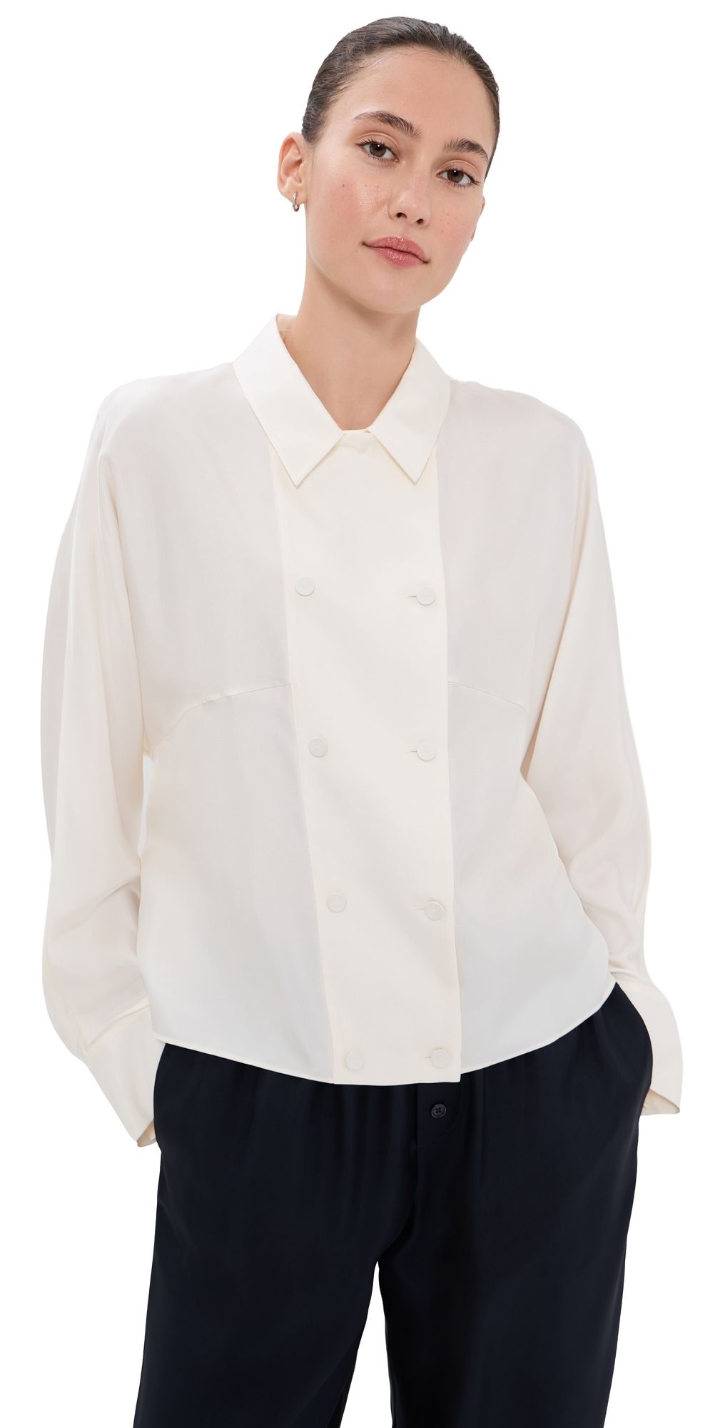 Róhe Double Breasted Silk Top Cream 36