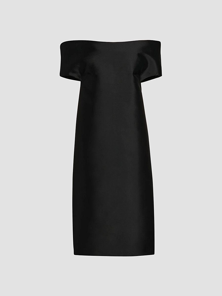 Jil Sander Women's Off-The-Shoulder Silk-Wool Midi Dress - Black - Size 10