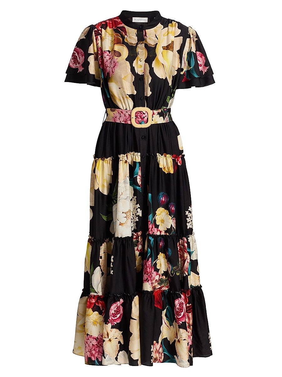 Women's Sammie Floral Silk Blend Midi-Dress - Regent Floral Print - Size 12