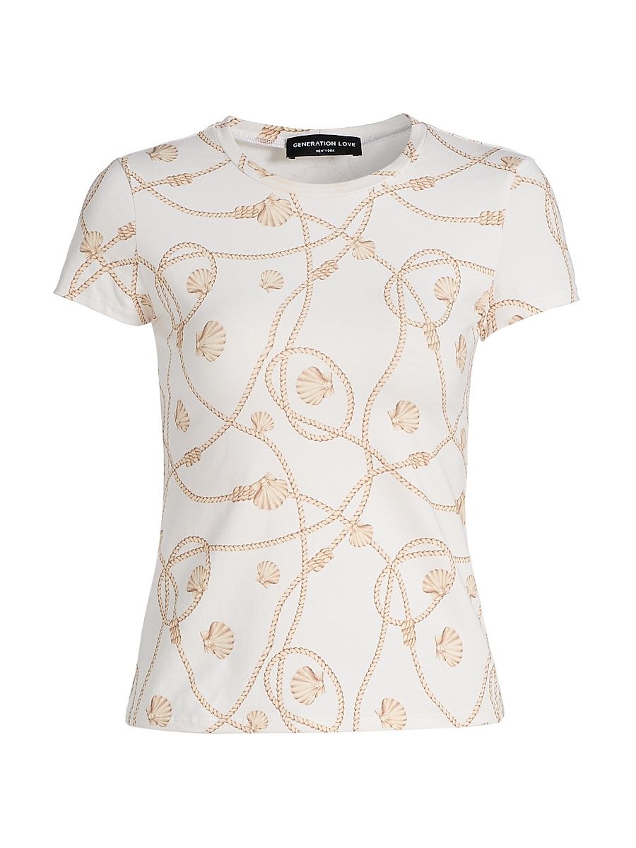 Women's Eva Rope-Print T-Shirt - Seashell Rope White - Size XL