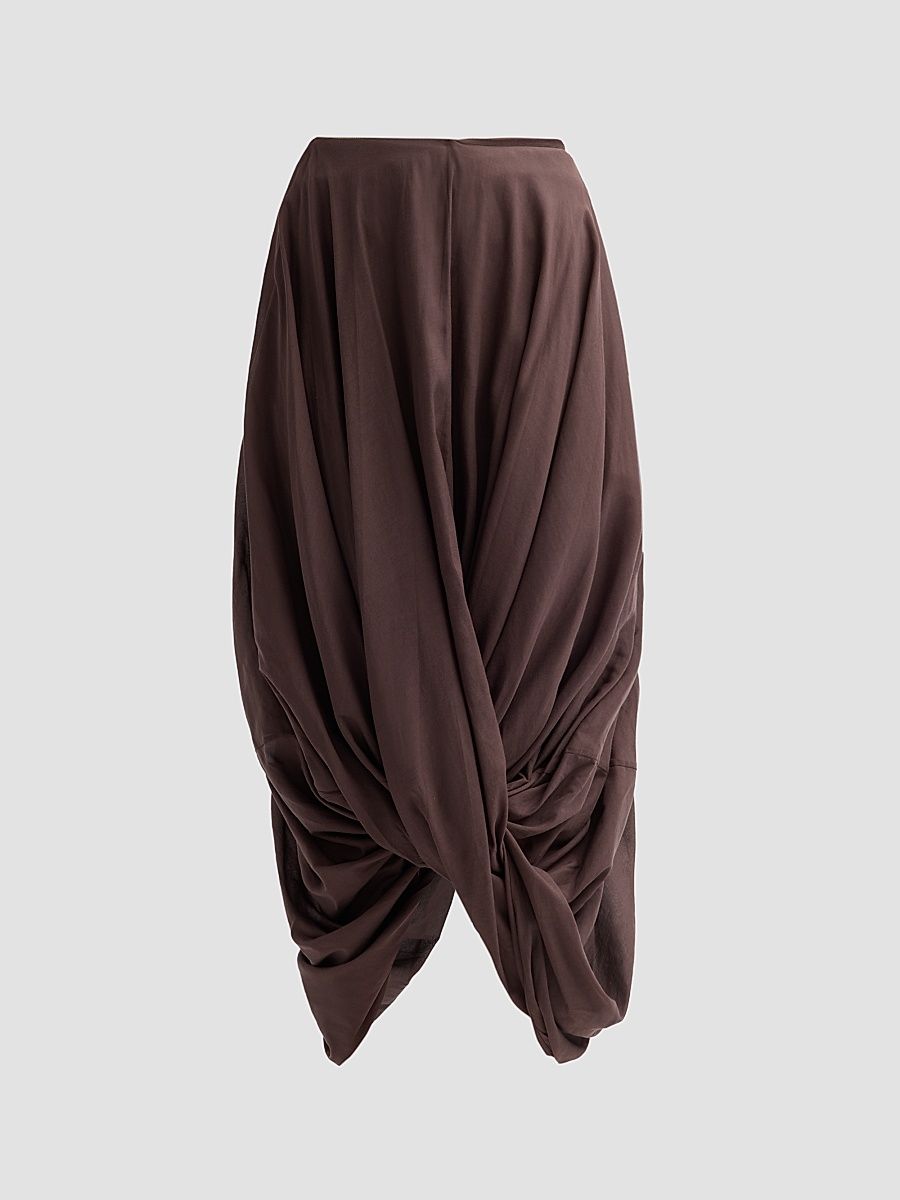Women's Cocoon Drape Cotton-Blend Midi Skirt - Walnut - Size 12