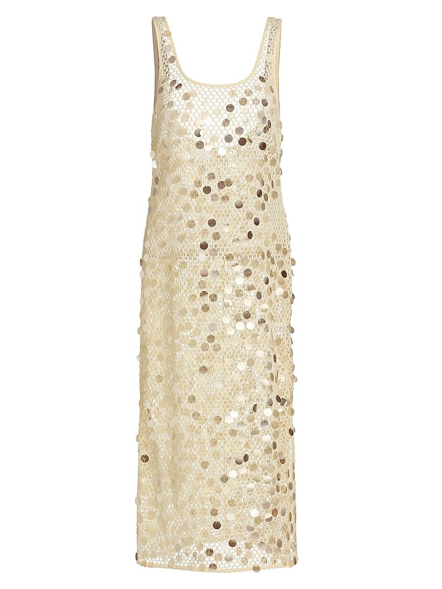 Women's Pailette Sequined Crochet Cover-Up Midi-Dress - Yellow - Size Large